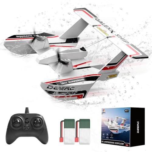 DEERC Aereo RC per acqua, terra e aria, aereo anfibio Tri-Phibian, aereo telecomandato a 3 canali con 2 batterie, aliante per RTF da 2,4 GHz per ragazzo e ragazza