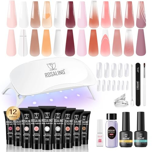 ROSALIND Poligel per Unghie Kit, 12 Colore 10ml Gel Unghie Ricostruzione Kit Completo con Mini UV Lampada, Base & Top Coat, Nail Art Poly Nail Gel Completo kit per Principiante, Professionale e Salone