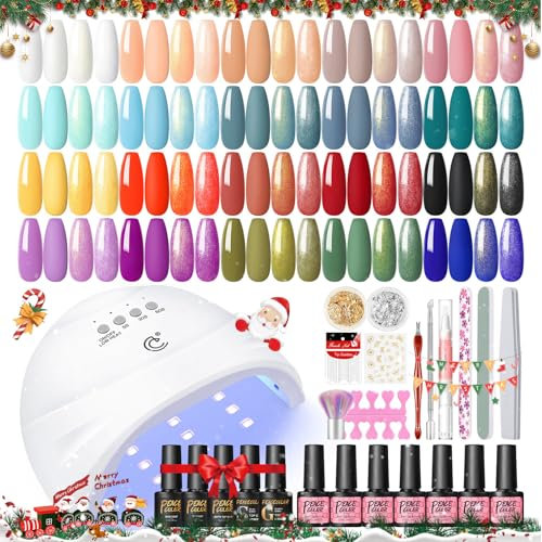 PEACECOLOR Kit Ongle Gel UV Complet, 20+5PCS Vernis Semi Permanent Lampe UV Ongles Gel No Wipe Top Coat Gloosy Pailleté Matte Base Coat Nail Art Kit Coffret Débutants