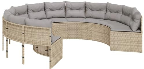 vidaXL Gartensofa mit Kissen Rund Beige Poly-Rattan