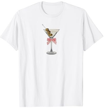 Vintage Martini Pink Bow Graphic For Girl Women T-Shirt