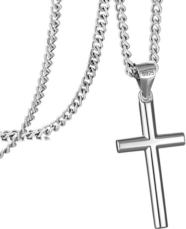 Murtoo Kreuzkette Herren, Silberkette mit Kreuzanhänger, 925 Sterling Silber, 50+5cm