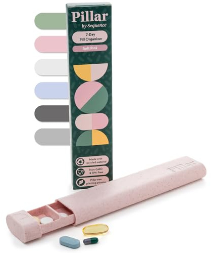 Pillar - 7 Tage Pillendose Organizer | BPA-freier Weizenstroh Pillendose Organizer | Schöner Tablet Organizer für Reisen und Zuhause (Soft Pink)