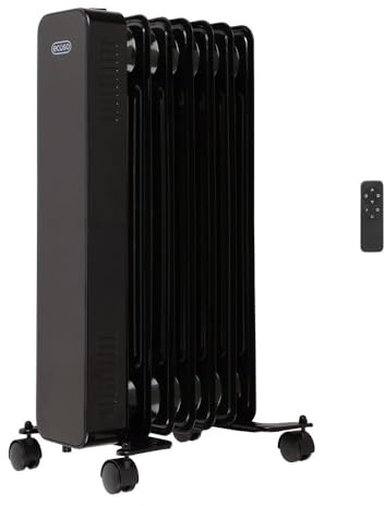 ECOSO 1500W Black UK Plug WiFi Oil Filled Smart Electric Radiator 595x240mm