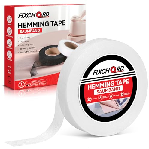 FIXCHORD Hemming Tape, 30m*20mm Hemming Web Ironing Tape, No Sewing Iron on Tape, Iron on Hemming Tape, Extra Strong Fusible Fabric Tape for Clothes Curtains Ironing and Bonding, DIY Crafts, White
