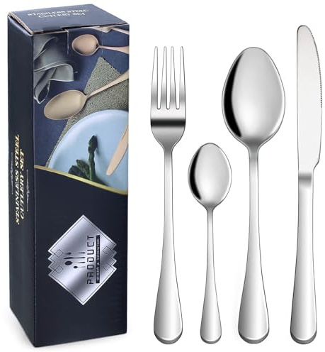 Myetasser Set de couverts de table inox 24 pièces – Polis miroir, anti-tache, lavable en vaisselleuse, pour 6 personnes