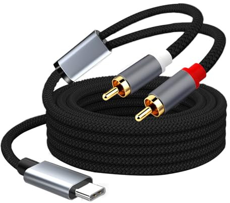 Câble audio USB C mâle vers RCA, câble répartiteur de type C vers 2 RCA Y en nylon tressé compatible avec iPhone 15 Pro Huawei Samsung Galaxy Phone Pixel Tablet Amplificateur haut-parleur,