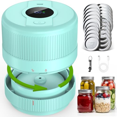 Envasadora al Vacio para Tarros Cristal, Sellador al Vacío Mason Jar, Mason Jar Vacuum Sealer, Kit de Sellado al Vacío para Tarros Mason para Conservación y Fermentación de Alimentos-Verde