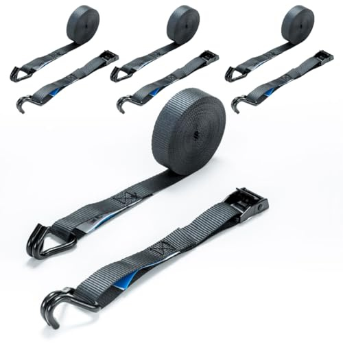 4X LOADCARE Klemmschlossgurt Schwarz 6 m – Bühnentechnik, Zurrgurt mit Spitzhaken, 175 daN Zurrkraft, EN 12195-2, Klemmschloss, zweiteilig, für sichere Ladungssicherung