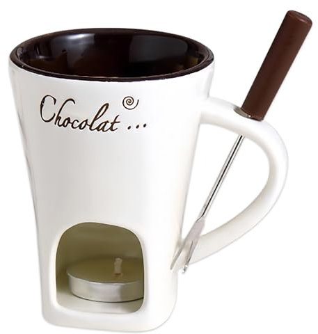 Generisch Schokofondue Tasse, 200ml Keramik Schokoladenfondue Tasse, Mehrzweck Chocolate Fondue Set Mit Gabel und Teelicht, Ideal für Käse, Schokolade, Butter und Karamell (Weiß)
