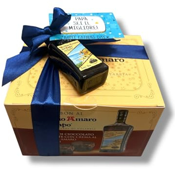 Bauletto Regalo 250g di Cioccolatini Amaro del Capo con Mini Bottiglia 20ml – Edizione Speciale Festa del Papà
