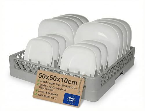 Spülkorb für Teller & Tabletts 50x50 cm – Geschirrspülkorb für Gastro Spülmaschinen – Robuster Spülmaschinenkorb mit eingegossenen Stiften – Grobmaschiger Geschirrkorb aus Polypropylen
