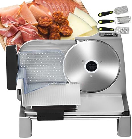 QUSYZD Rebanadora de Carne y Verduras, cortadora eléctrica de fiambres para Uso doméstico | Rebanadora de Carne con Grosor Ajustable de 0 a 15 mm para Queso, Verduras, jamón, Pan, Queso y FRU,