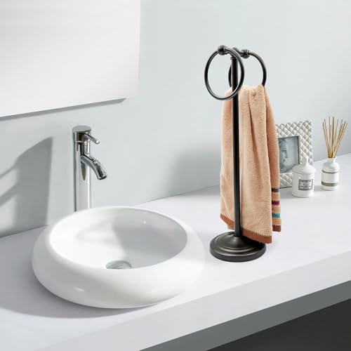 Handtuchhalter für Badezimmer-Arbeitsplatte, 19 Zoll hoch, freistehender Handtuchhalterständer mit doppelten Handtuchringen, Handtuchständer für Badezimmerwaschbecken (Brushed Silver)