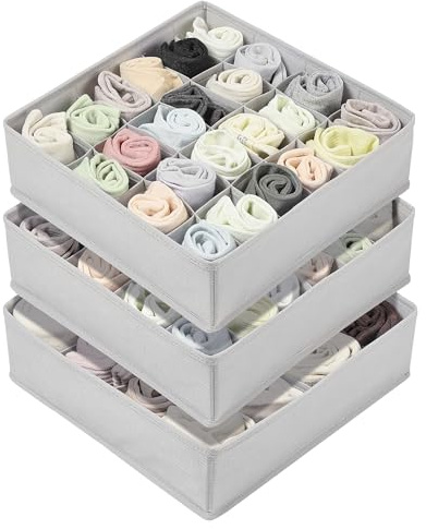Vtopmart 3er Set Sockenbox 24+24+16 Fächer (64 Fächer) | Schubladenorganizer für Socken, Schals, Krawatten aus Vliesstoff - Aufbewahrungsbox für Kleiderschrank & Kinderzimmer
