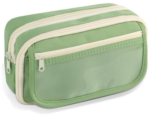 TIECHI Large Capacity Pencil Case, Clear Pencil Case with Compartments, Oxford Fabric Stationery Set for Girls Boys, Cute Pencil Cases for School Supplies, Back to School Stationery Supplies (Green)