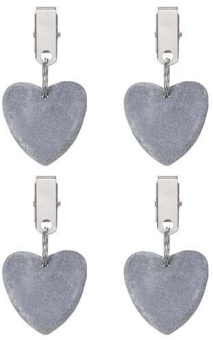 sourcing map 4Pcs Tablecloth Weights, Marble Table Cover Weights with Metal Clips, Heart Shape Stone Tablecloth Pendant 4 x 4cm for Outdoor Party Picnic Garden Table Decoration, Gray