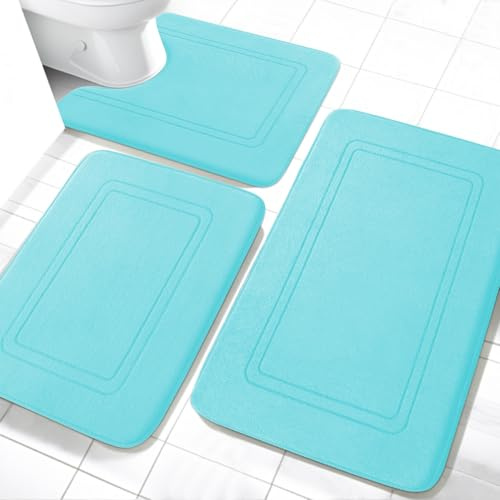 chakme Badezimmerteppich Set 3 Teilig Blaugrün, Badematte rutschfest | Memoryschaum Badteppich Set, Waschbar Badvorleger, Wasserabsorbierend Duschvorleger
