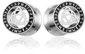 PiercingJak Ohr Flesh Tunnel Double Flared Plug Edelstahl Wikinger Triquetra Keltischer Knoten Runen Ohrpiercing für Gestreckte Expander Damen Männer Ohrplugs 8mm Punk Schmuck, 1Paar