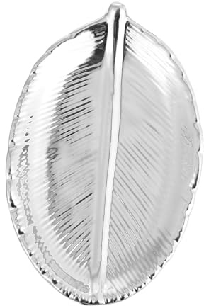 Hemobllo Plateau à Bijoux En Céramique Argenté De Feuille, Organisateur Élégant Pour Femmes, Rangement Pour Bagues Et Colliers, Plateau Décoratif Nordique, Usage Quotidien Et Présent