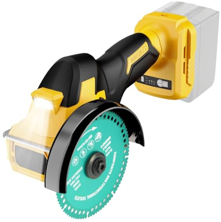 10 cm trådlös cirkelsåg kompatibel med Dewalt 20 V batteri (inget batteri), 18 000 varv/min borstlös mini-cirkelsåg med 2 blad, 3 hastigheter och LED-ljus för trä/metall/plast