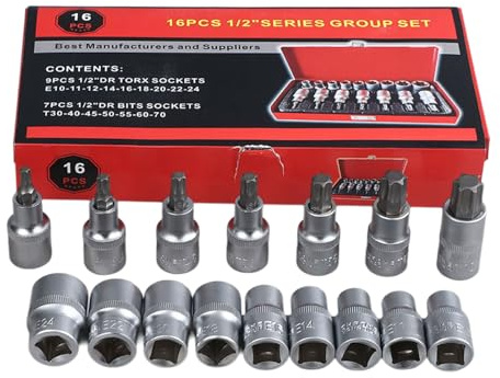 16Pcs Ratchets Socket Wrench Set 1 / 2inch Drive Screwdriver Bit with Case Socket Wrench Set