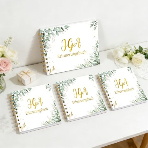 WEDNOK JGA Gästebuch 4er Set - Junggesellenabschied Album mit Goldprägung & Blattdekor, Erinnerungsbuch für Abschiedsfeier, Personalisiertes Geschenk (Varianten 1)