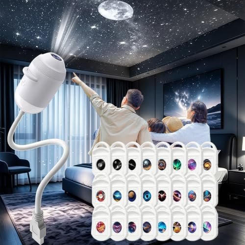 2026 New Hd Smart Dynamic 5d Holographic Night Light Projector with 24 Films,360° Adjustable 2-in-1 Galaxy Star Projector Light,USB Powered for Bedroom,Living Room,Car (24 in 1)