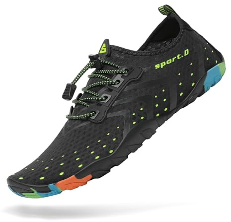 Mishansha Water Shoes for Women Men, Quick-Dry Barefoot Swim Shoes with Drainage Holes, Lightweight Aqua Shoe for Beach Pool River Boating Yoga Walking 13.5 Women/12 Men Carbon Black