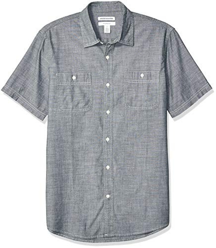 Amazon Essentials Camisa de Popelín de Manga Corta de Ajuste Normal Hombre, Gris, S