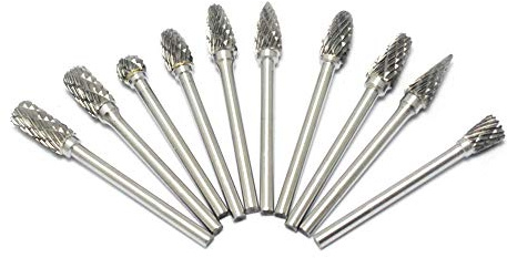 Oudtinx 10pcs 1/8 Shank Tungsten Steel Solid Carbide Rotary Files Diamond Burrs Set Fits Rotary Tool for Woodworking Drilling Carving Engraving