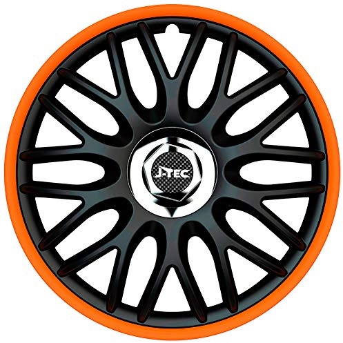 J-Tec 4er Set Radzierblenden Orden R 13-Zoll Schwarz/Orange + Chrom Ringe