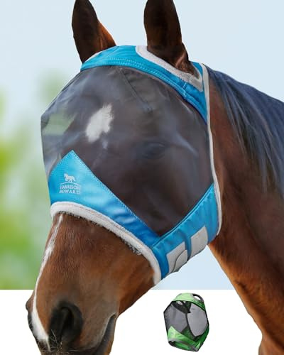 Harrison Howard CareMaster Pro Luminous Pferde Fliegenmaske UV-Schutz Standard Dresden Blau Kaltblut (XL)