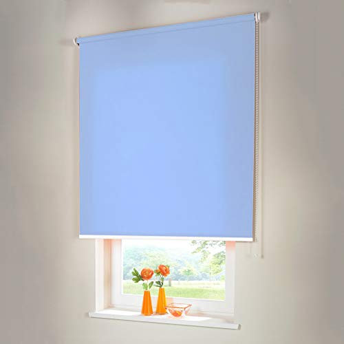 Sonnenschutz-HH® - Seitenzugrollo Verdunkelungsrollo - Außenmaß Breite 210 x 160 cm Höhe hellblau - Lichtundurchlässig Blickdicht Rollo für Abdunkelung Kettenzugrollo inkl. Universalträger