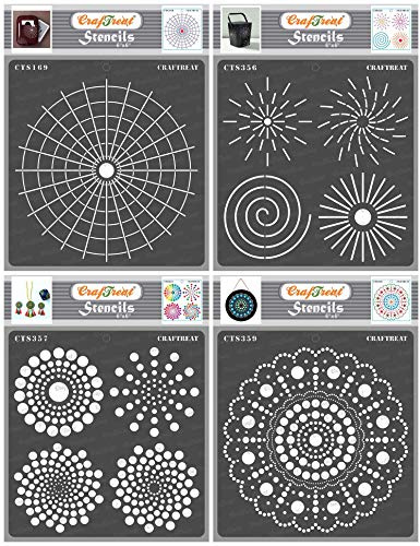 CrafTreat Mandala-Schablonen Dot Mandala Base Outline Round, Radar-Schablone, (15 cm x 15 cm) (4er-Pack), wiederverwendbare Schablonen zum Malen auf Holz, Papier, Stoff, Boden, Wand, DIY-Kunst