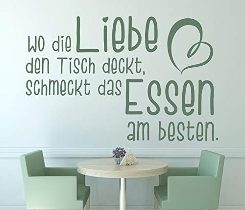 timalo® Modernes Wandtattoo fürs Wohnzimmer Küche Spruch Essen – Wo die Liebe den Tisch deckt | 11009-Anthrazit-M-58x38