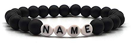KARDINAL WEIST Onyx Partnerarmband, Armband mit Namen Personalisiert, Personalisierbare Perlen Armbänder für Pärchen, Perlenarmband für Paare