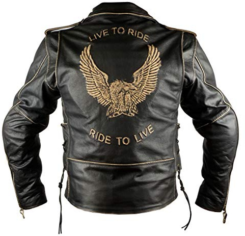 IGUANA CUSTOM CLOTHES Chaqueta para moto de cuero envejecido modelo Aguila fabricada en piel de primera calidad con protecciones homologadas y forro desmontable