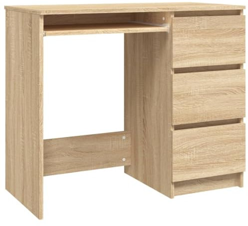 vidaXL Schreibtisch mit 3 Schubladen Computertisch Bürotisch Arbeitstisch Laptoptisch PC Tisch Büromöbel Sonoma-Eiche 90x45x76cm Holzwerkstoff
