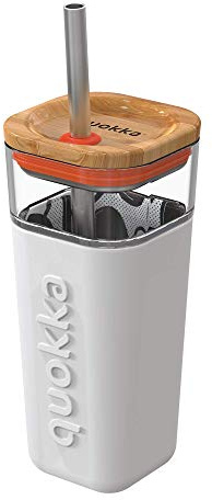 Quokka8412497400539Vidrio Taza con Paja y Silicona Funda, 540 ml Capacidad, Interior Grafiti