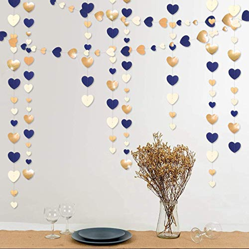 52Ft Marineblau Beige Gold Party Dekorationen Liebe Herz Hängendes Papier Girlande Streamer Banner für Bachelorette Verlobung Hochzeit Geburtstag Brautdusche Jubiläum Valentinstag Partyzubehör