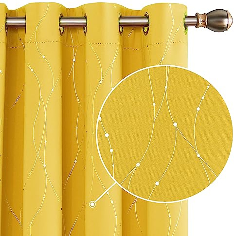 Deconovo Tende termiche per soggiorno, tende oscuranti con occhielli, tende oscuranti termiche, per cucina, camera da letto, 117 x 138 cm (L x A), colore: giallo limone (confezione da 2)