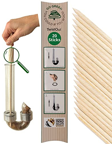 Abflussreiniger TwistOut 20 St. I Nachhaltige Rohrspirale aus Holz | Zur ökologischen Rohrreinigung I Löst wirksam Verstopfungen in Abfluss & Rohren I 100% frei von Chemikalien & Plastik