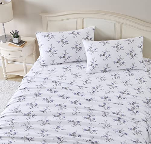Laura Ashley Home - 4PCS Full Sheets, Cotton Flannel Bedding Set, Brushed for Extra Softness & Comfort (Jessika, Full)