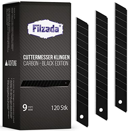 Filzada® 120x Cuchillas de repuesto para cuchillos de corte de 9mm NEGRO - Cuchillas ultra afiladas para alfombras - Cuchillas a presión para cuchillos de corte de 9mm