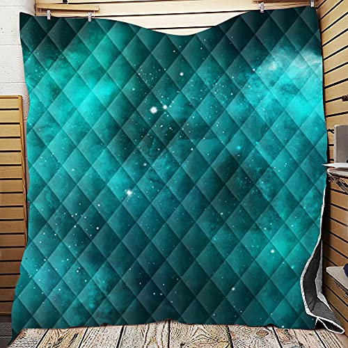 Chickw1 Tagesdecke Bettüberwurf Gesteppt, Mikrofaser Galaxis Drucken Tagesdecke Schlafzimmer Steppdecke Decke Überwurf Wohnzimmer Sofaüberwurf für Einzelbett Doppelbett (150x200cm,Blau Grün)