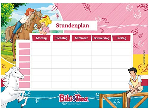 Papierdrachen Stundenplan DIN A4 Block - Bibi & Tina 2 - beschreibbar und ideal als Geschenk für die Schule - Wochenplan - Stundentafel zur Einschulung
