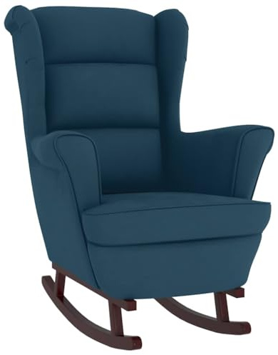 vidaXL Schaukelstuhl mit Massivholz-Gummibeinen Relaxstuhl Schaukelsessel Schwingsessel Relaxsessel Schwingstuhl Polstersessel Sessel Blau Samt