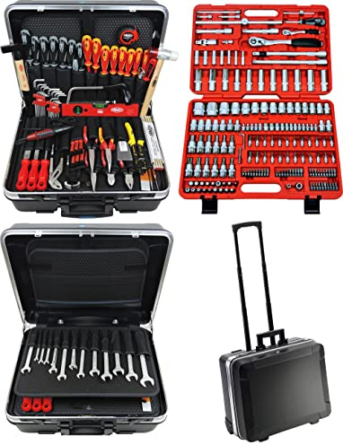 FAMEX 604-18 Profi Werkzeugkoffer in ABS-Schalenkoffer Trolley - mit 174-tlg. Steckschlüsselsatz - High End Qualität - mit Werkzeugen aus deutscher Produktion