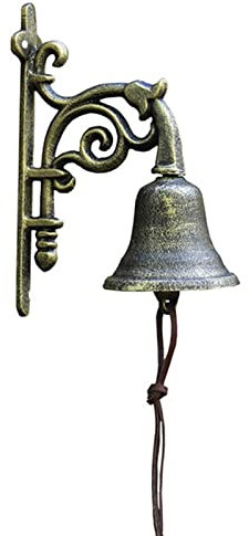DOGOU Türglocke Gusseisen Glocke Türklingel In Antikgold Wandhalterung Zum Aufhängen, Überdimensionale Schüttelglocke für Den Garten Innenhof Lebensmittelgeschäft Pavillon, Service-Glocken